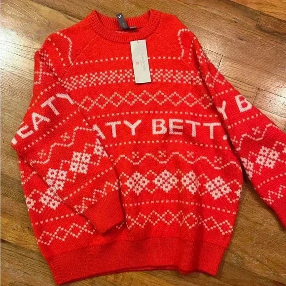 NWT Sweaty Betty Snow Fairisle Wool Mohair Sweater Firebird Orange S/M - Picture 5 of 9